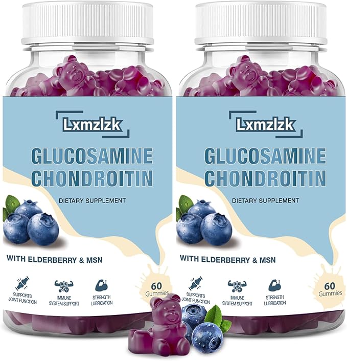 2 Packs 3000mg Glucosamine Chondroitin Gummies with MSM &amp Elderberry-Extra Strength Joint Health Flexibility Antioxidant Immune Support Supplement Gummy for Adults Men &amp Women 120 Cts (2)