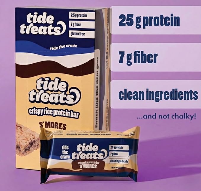 Crispy Rice Protein Bar | 25 g Protein Low Sugar Clean Ingredients 7 g Fiber Gluten Free | High Protein Snack for On-the-Go Post-Workout or Dessert Cravings | 8 Count (S'mores)