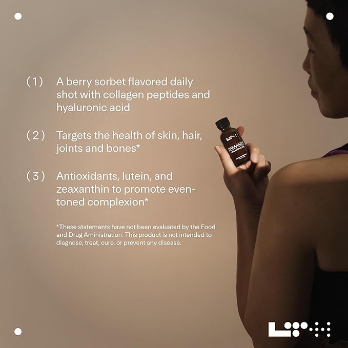 LTH Rewind Collagen Elixir - Trusted by Life Time Members - with Collagen Peptides Hyaluronic Acid &amp Antioxidants - Supports Hair Skin Joint &amp Bone Health - Berry-Sorbet 30 ml (15 Pack)