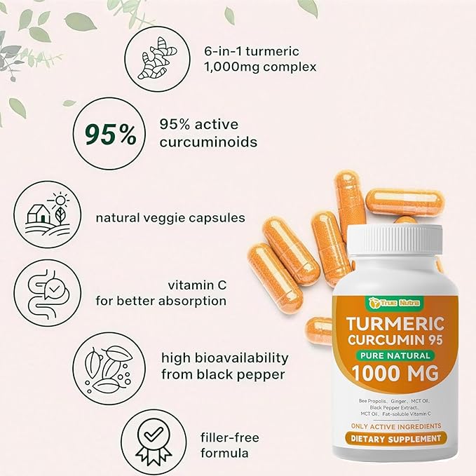 Turmeric Curcumin Supplement Pure Turmeric Curcumin with 95% Curcuminoids 1000mgNon-GMO120 Capsules (1PCS)