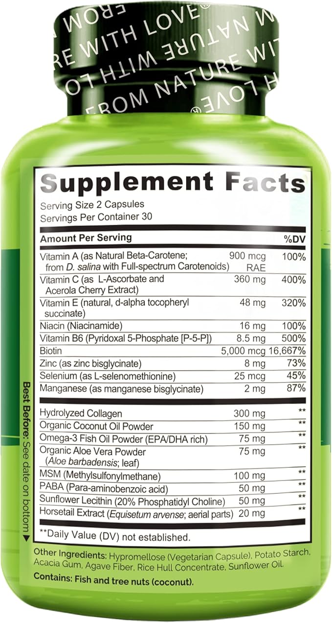 NATURELO Hair Skin and Nails Multivitamin 60 Count Collagen Peptide Powder 45 Servings