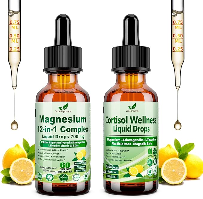 Stress &amp Sleep Support Bundle: Magnesium Complex &amp Cortisol Detox Drops
