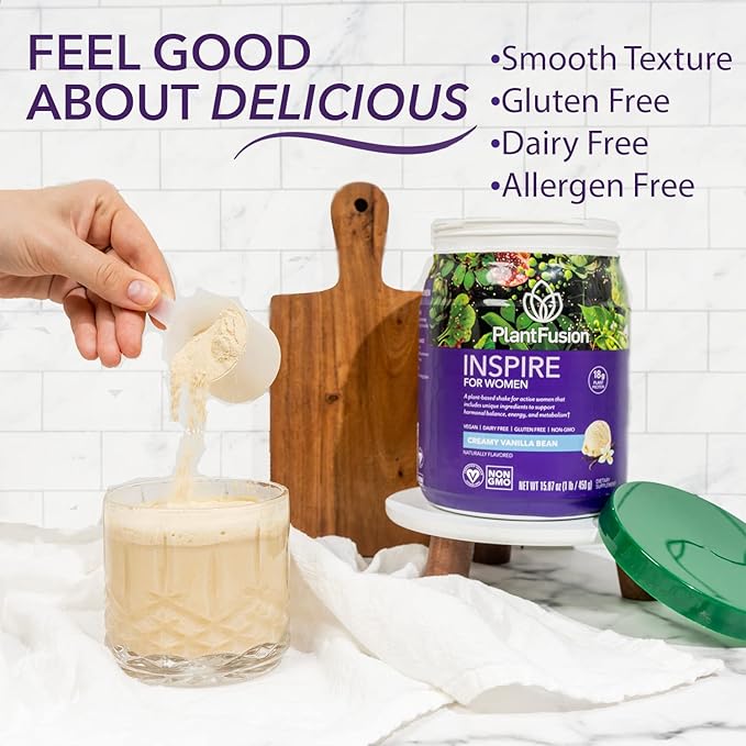 PlantFusion Inspire Plant Protein Powder for Women - Low Carb Protein Powder for Lean Muscle Support - Keto Gluten Free Soy Free Non-Dairy No Sugar Non-GMO - Creamy Vanilla Bean 1 lb