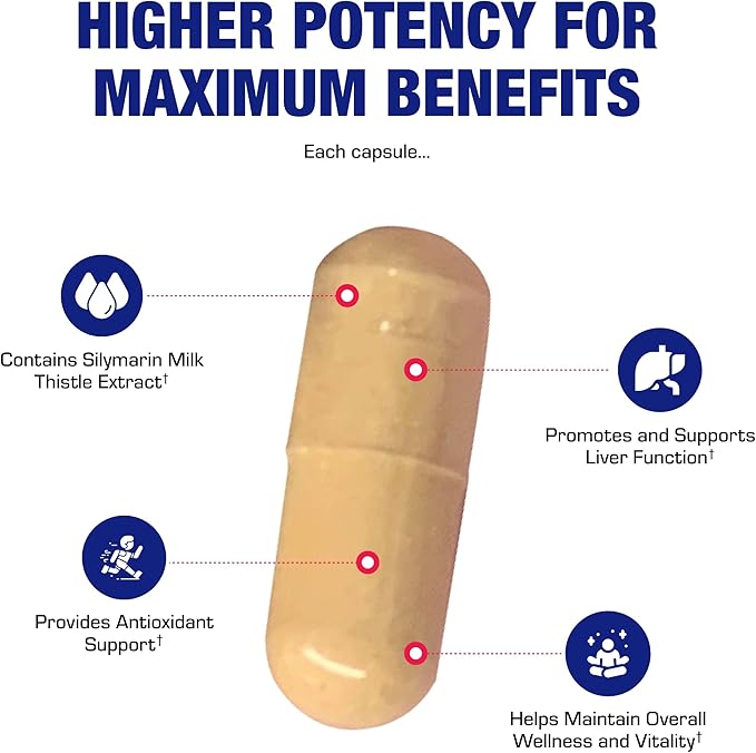 Silymarin Milk Thistle Extract Capsules - Clinical Milk Thistle Liver Supplements for Women &amp Men with Standardized 80% Silymarin for Liver Cleanse Detox Support - Vegan Made in the USA - 100 Serv