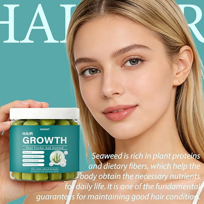 Hair Gummies with Sea Moss Vitamin C &amp E Aloe Vera | Supports Scalp Health &amp Hair Resilience | Supports Vibrant Hair Skin &amp Nails | Vegan-Friendly 60 Count (1)