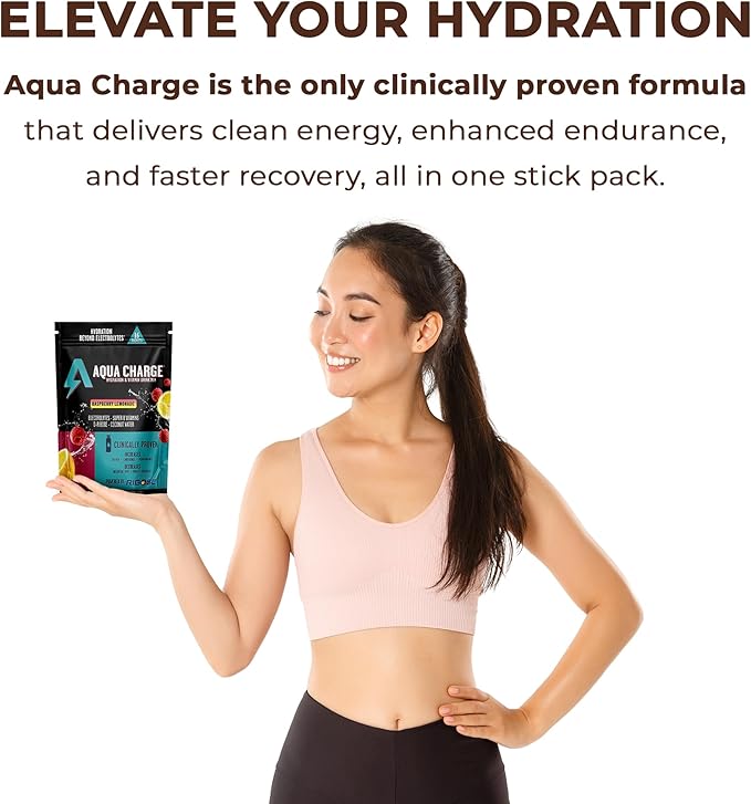 Grab The Gold Aqua Charge Electrolytes Drink Mix | Naturally Flavored Sugar-Free Hydration Drinks with B Vitamins | Vegan Gluten-Free Non-GMO | Raspberry Lemonade - 16 Packs Made in USA