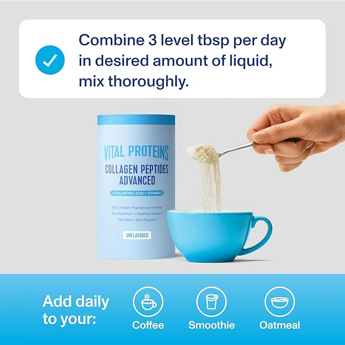 Vital Proteins Collagen Peptides Powder Advanced with Hyaluronic Acid &amp Vitamin C Collagen Supplements Unflavored 12 Servings