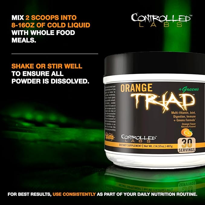 CONTROLLED LABS Orange Triad Plus Greens for Men and Women 30 Servings Iron Free Sports Supplement for Overall Health Multivitamin Digestion Immune System and Joint Health