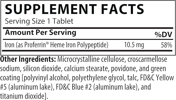 Proferrin ES- 10.5mg of high Absorbing Heme Iron Polypeptide. Made in The USA. 90 Tablets. Easy on The Gut. Not affected by Coffee Calcium or PPI's.