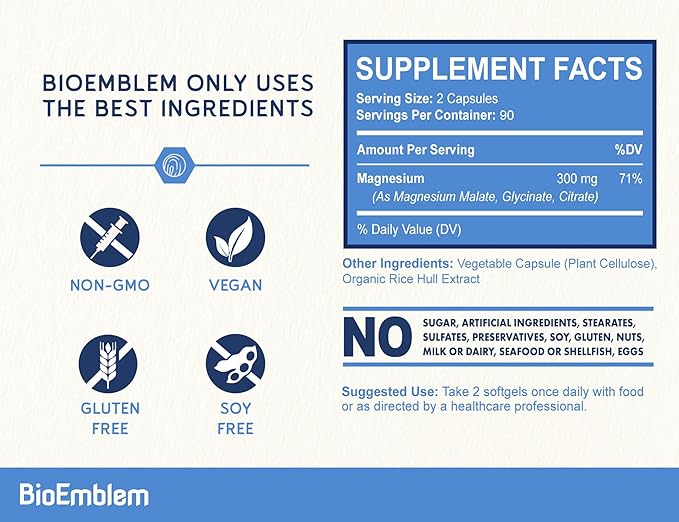 BioEmblem Triple Magnesium Complex 180 Capsules and Joint Support