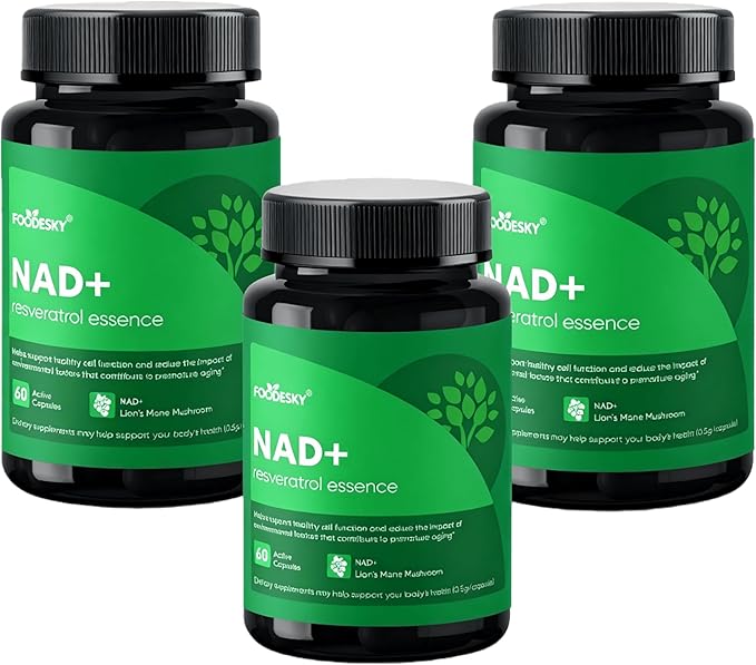NAD+ Resveratrol Essence Capsules - 5mg NAD+ &amp Lion's Mane Mushroom - Supports Healthy Cell Function &amp Daily Wellness - 60 Active Dietary Capsules (3PCS)