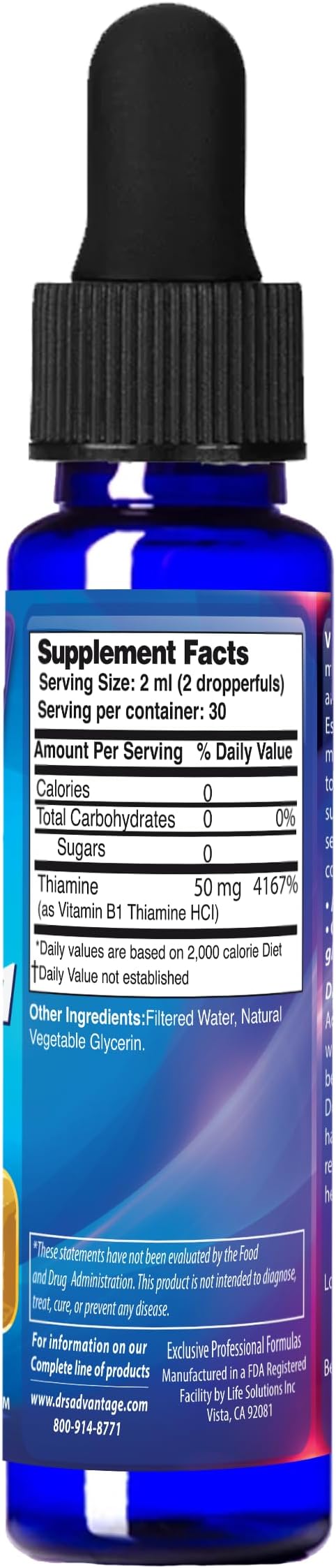 Dr's Advantage Liquid Vitamin B1 Dropper 2oz - Thiamine B1 Supplement for Energy Support - Essential B1 Vitamins - Promotes Metabolism and Nervous System Health