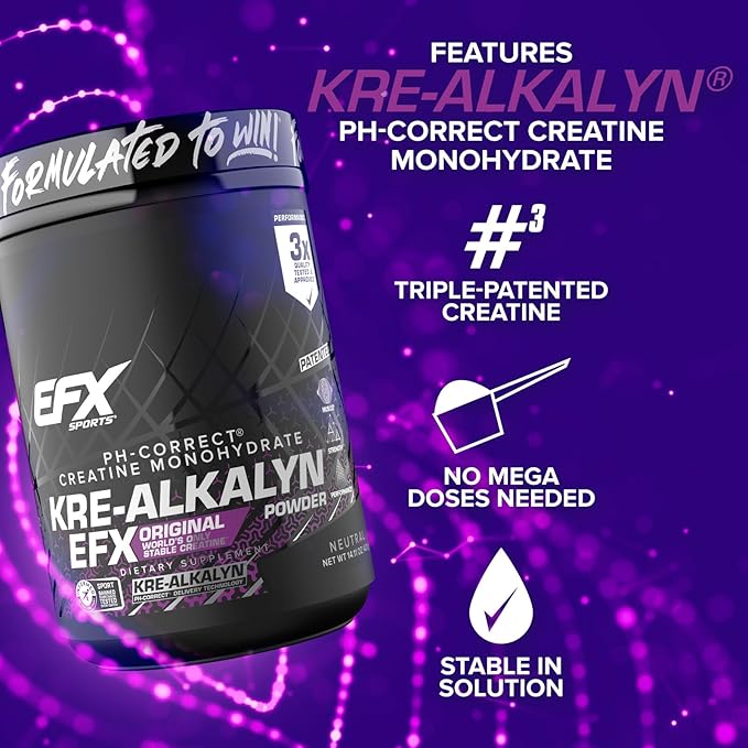 EFX Sports Kre-Alkalyn EFX Powder | pH Correct Creatine Monohydrate Powder Supplement | Strength Muscle Growth &amp Performance | 266 Servings (Unflavored)