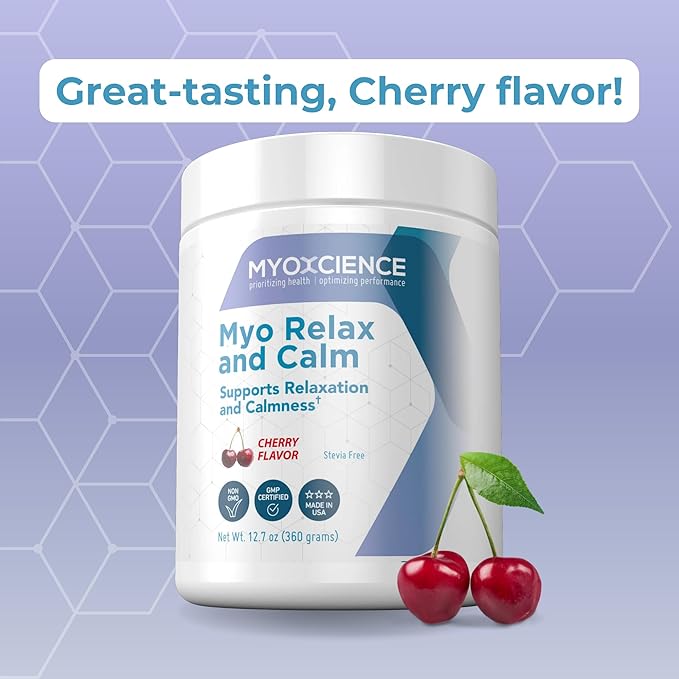 MYOXCIENCE Myo Relax &amp Calm | Myo-Inositol L-Theanine Taurine Magnesium &amp GABA | Supports Sleep Neurotransmitter and Hormone Support (Cherry Flavor) (60 Servings)