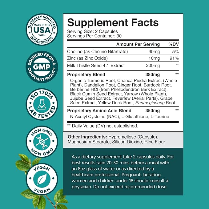 Bundle of Liver Support NAC - N Acetyl Cysteine with Antioxidants Turmeric Choline Dandelion &amp L-Glutathione and Nighttime Liver Detox &amp Hydration with DHM Dihydromyricetin Milk Thistle &amp