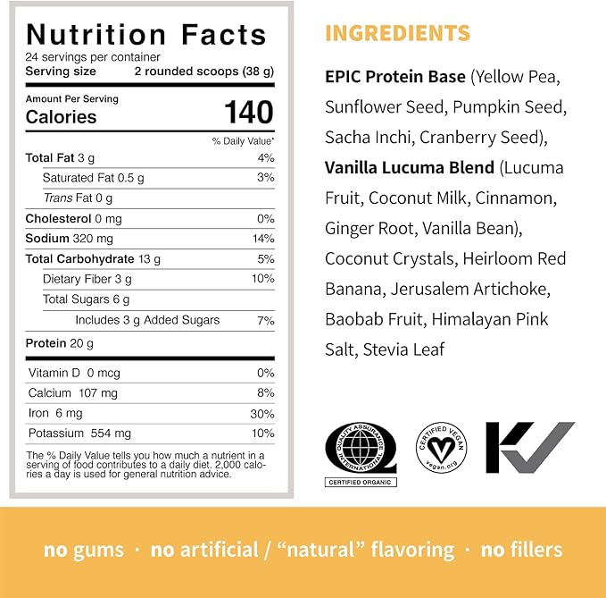 Sprout Living Epic Protein Bundle - Chocolate Maca &amp Vanilla Lucuma (20g Organic Plant-Based Protein Powder Vegan Gluten Free Superfoods) | 2lb 24 Servings