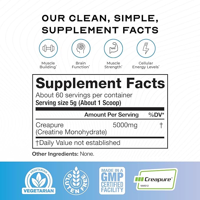 Muscle Feast Creapure Creatine Monohydrate Powder Vegan Keto Friendly Gluten-Free Mass Gainer Muscle Recovery Supplement and Trusted Creatine for Muscle Growth Creatine Powder Unflavored 300g