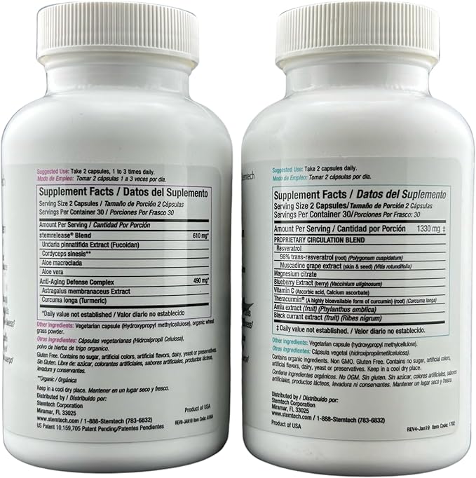 StemFlo® Advanced Formula Trans-Resveratrol Curcumin and Super Antioxidants for Health Longevity and Vitality 60 Capsules (2 Pack)
