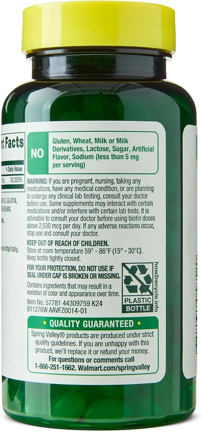 Spring Valley Biotin 10000mcg 120 Count Dietary Supplement for Hair Skin Nails Hair Vitamins for Hair Loss for Women Bundle with Luall's 45 Diabetes Decoded (10.000 mcg 120 Count)