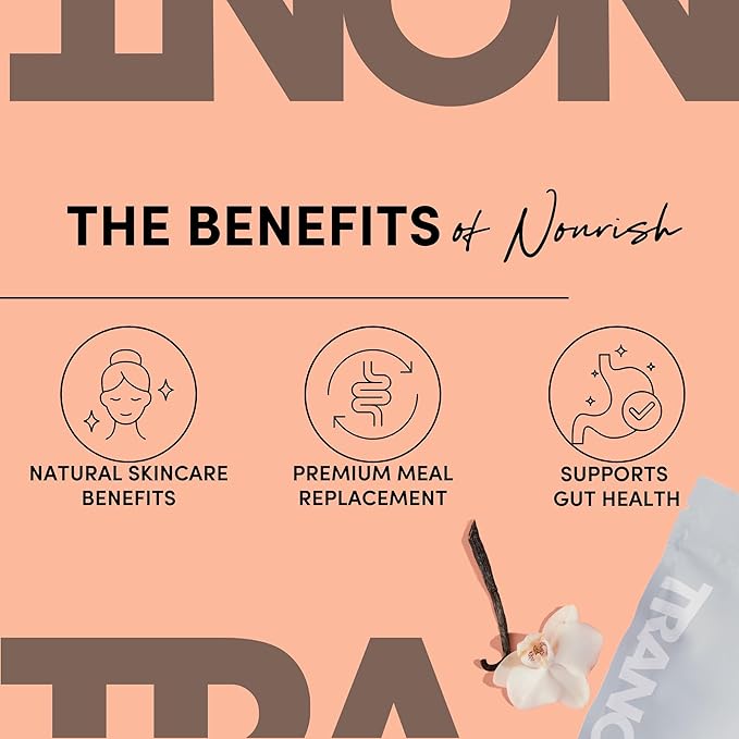 Tranont Nourish French Vanilla | 14.3oz | Superfood &amp Protein Powder Mix for Healthy Skin Digestion and Energy | Plant Based Meal Replacement Shake with Vitamins Minerals &amp Prebiotics