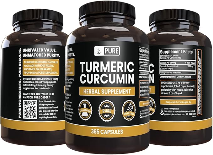 PURE ORIGINAL INGREDIENTS Cayenne Pepper &amp Turmeric Curcumin (365 Capsules) No Magnesium Or Rice Fillers Pure Lab Verified