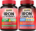 Iron Supplement for Women &amp Men with Vitamins C B6 B12 &amp Folate + Iron Supplement 65mg Carbonyl Iron with 250mg Vitamin C