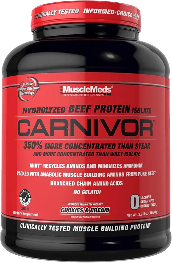 MuscleMeds Carnivor Beef Protein Isolate Powder Cookies &amp Cream 56 Servings 1680 Gram 59.2 Ounce 3.7 Pound