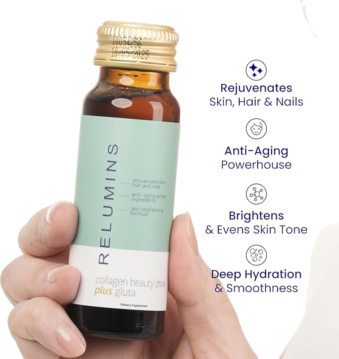 Relumins World's Most Advanced Collagen Drink - 10000mg w/Glutathione &amp Antioxidants | USA's No.1 Liquid Collagen Anti-Aging Spring Glow Essentials | Apple Flavor | Made in USA - 20 Bottles