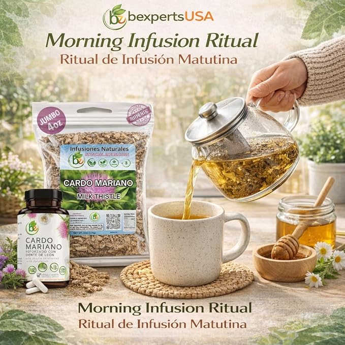 Cardo Mariano Herb Tea &amp Capsules | Vegan | 100% Pure &amp Natural Milk Thistle | Loose Tea 4oz (113g) + 60 Capsules (1000 mg Each) - Herbal Dietary Supplement | Extra Forte