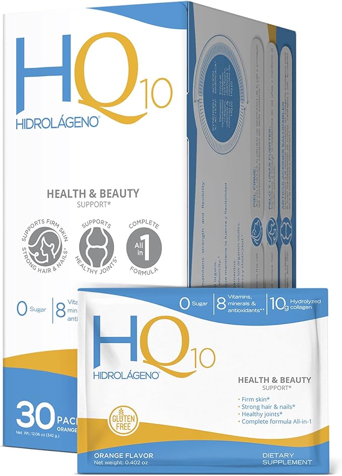 Hidrolageno Q10 Hydrolyzed Collagen Vitamins ZINC Antioxidants 30 sachets per pack 4.2 Ounce Pack of 1