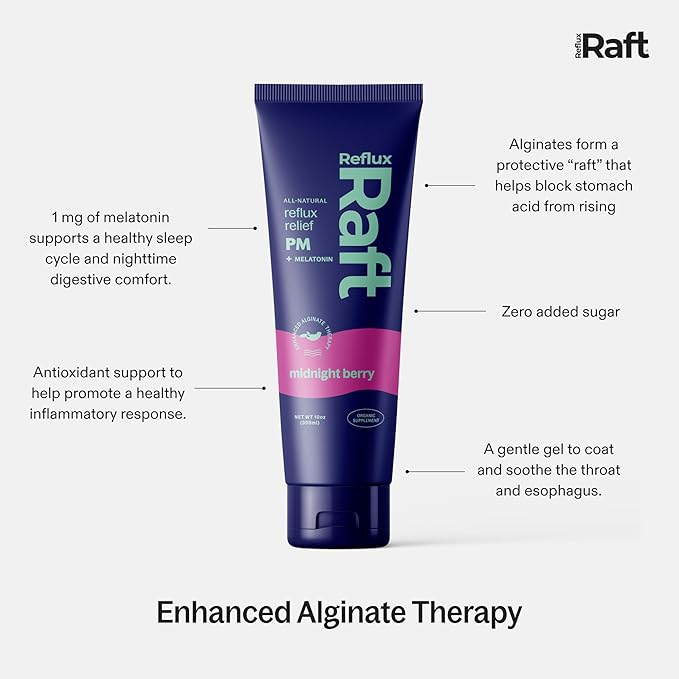 Acid Reflux Therapy PM Organic Alginate &amp Melatonin Rapid &amp Lasting Gerd LPR &amp Digestion Symptom Support Zero Sugar Gluten Free Midnight Berry 60 Gel Servings 10 OZ Bottle 2 Pack
