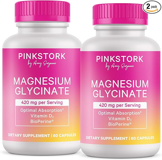Pink Stork Magnesium Glycinate with Vitamin D - Magnesium Supplement for Women to Support Natural Calm - 2 Pack
