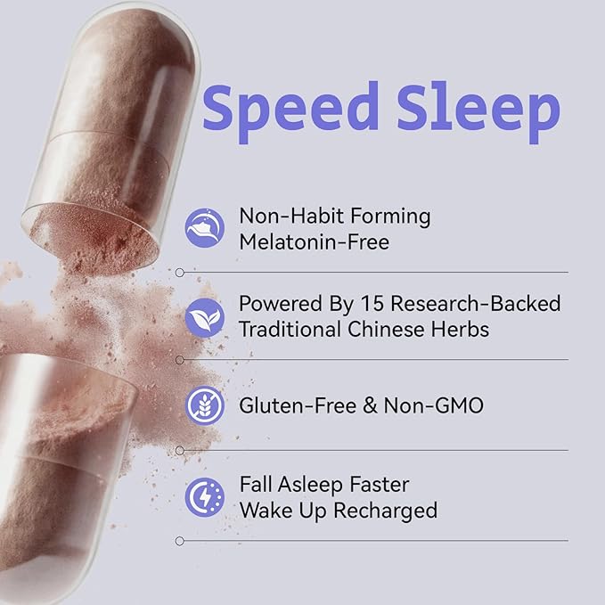 BNH Speed Sleep - Free Sleep Aid - Non-Habit Forming with 15 Herbs - Fall Asleep Faster &amp Deeper Sleep - Wake Refreshed No Morning Grogginess - Natural Chinese Herbal Formula - 180 Capsules
