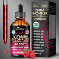 Vitamin B Complex Liquid Drops Vitamin B12 (6000 mcg) B6 B1 B2 B3 B5 Biotin B7 and Methylfolate Support Energy Raspberry Flavor Natural Ingredient Non GMO B Complex Vitamins Supplements