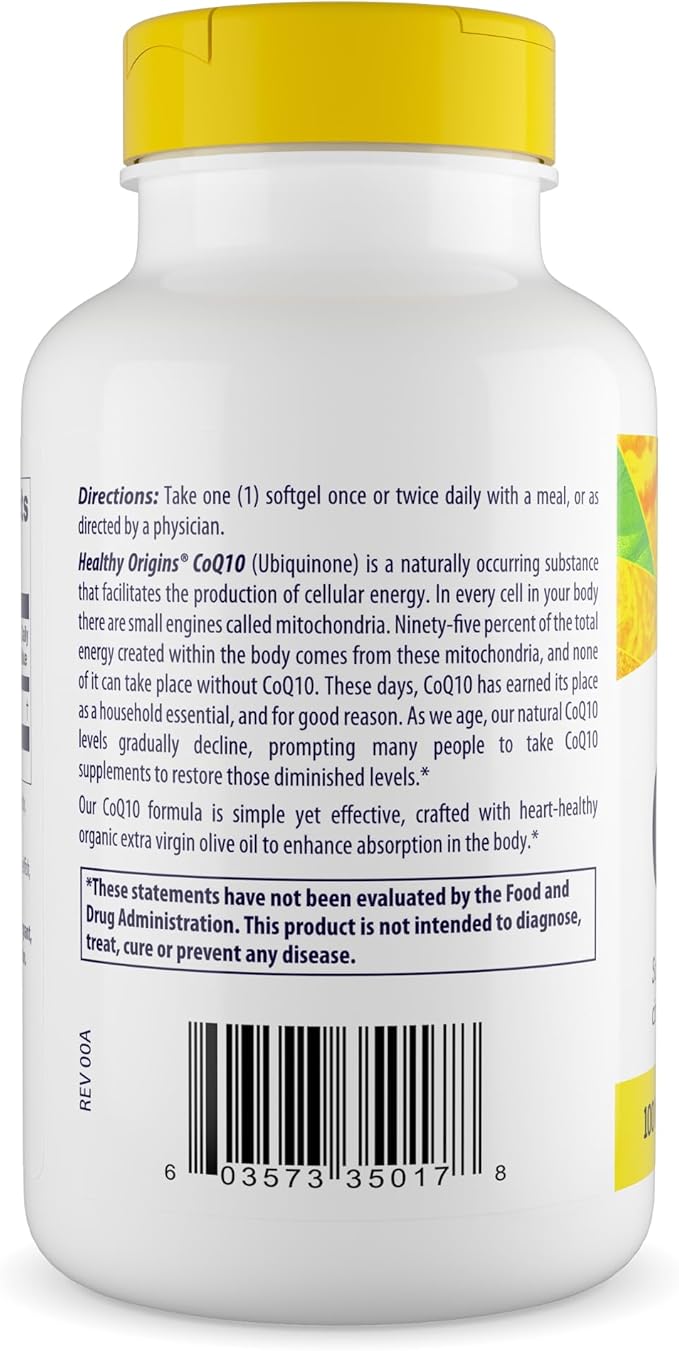 Healthy Origins® CoQ10 100 mg – Natural Trans-Isomer Ubiquinone – Yeast Fermented Supports Heart Health &amp Cellular Energy – Non-GMO 300 Softgels
