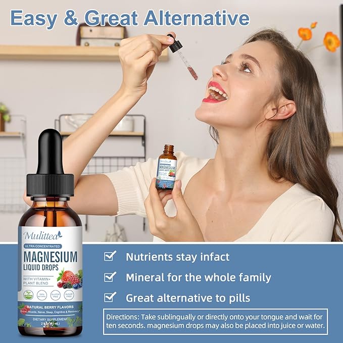 Magnesium Glycinate Liquid Drops with L-Theanine Ashwagandha &amp Saffron - Herbal Sleep &amp Calm Support with Chamomile Passionflower &amp Kava - Relaxation Mood &amp Nerve Support - Sugar Fr