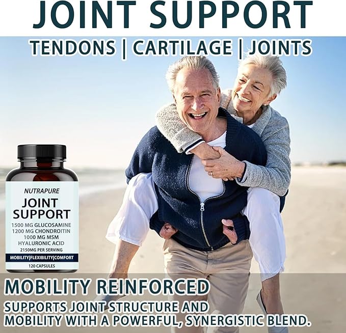Nutrapure Joint Support - Glucosamine Chondroitin MSM Hyaluronic Acid &amp Bamboo Extract Maintaining Joint Health - 120 Capsules