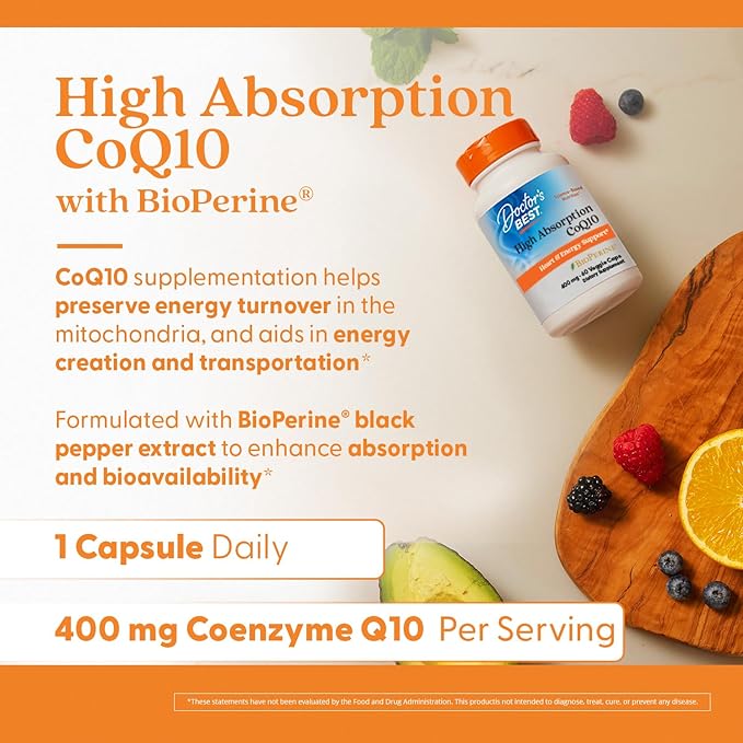 Doctor's Best High Absorption CoQ10 Heart &amp Energy Support USP Verified Naturally Fermented CoQ10 Non-GMO Gluten Free Soy Free Vegan 180 Veggie Caps