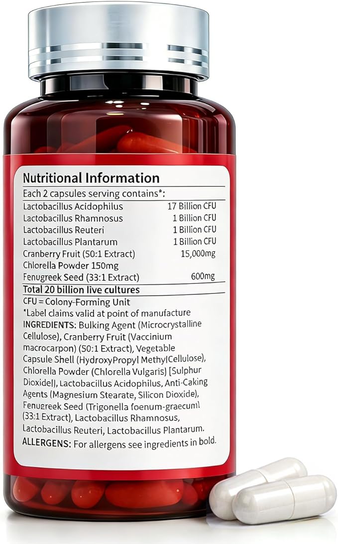 Vaginal Probiotic Supplement - Supports Healthy Vaginal pH Fresh Odor &amp Balanced Flora for Women Urinary Tract Health with Prebiotics &amp Lactobacillus Probiotic Blend - 20 Billion CFU