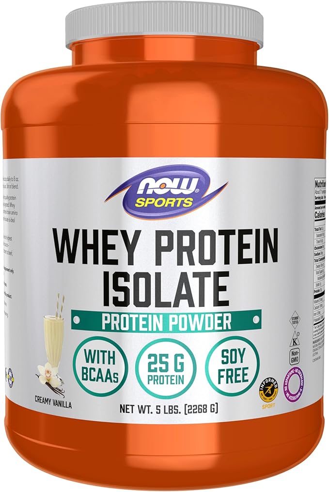 NOW Foods Sports Nutrition Whey Protein Isolate 25 g With BCAAs Creamy Vanilla Powder 5-Pound