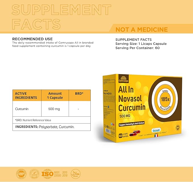 All in Novasol Curcumin Herbal Supplement – Advanced Curcumin Formula Enhanced Absorption Licaps Capsules Supports Antioxidant Immune &amp Cellular Health | 60 Capsules