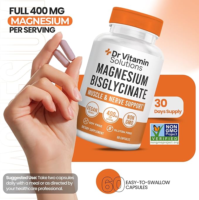 Magnesium Glycinate 400mg (Buffered Magnesium Bisglycinate Chelate) | Albion® Chelated Magnesium for Muscle &amp Nerve Support + Calm | High Absorption Gentle on Stomach (1 Bottle 60 Capsules)