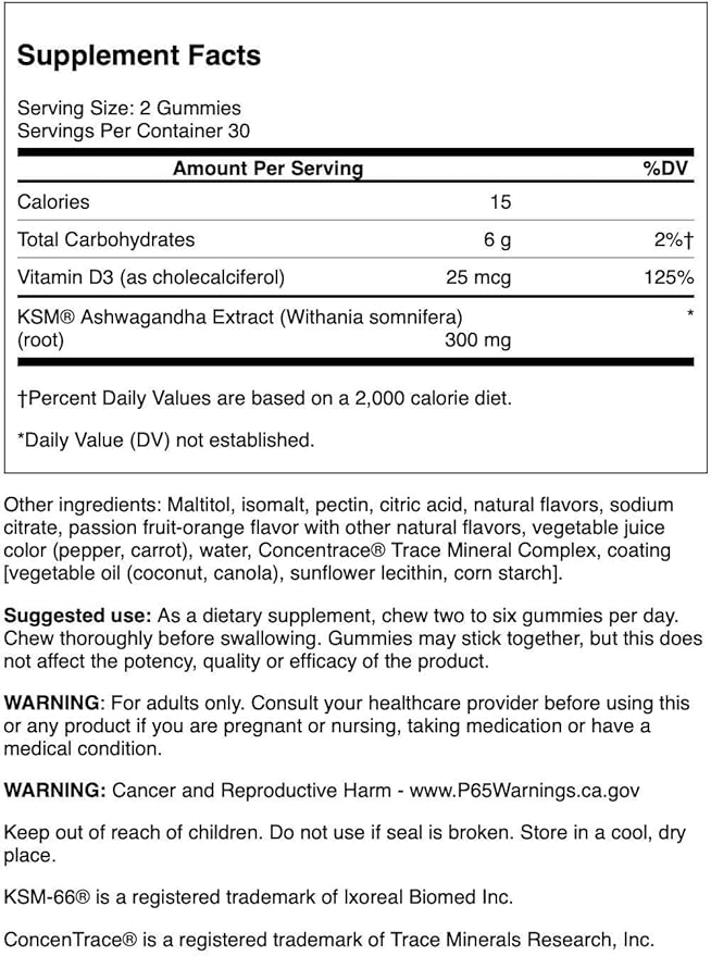 Swanson ASHWAGANDHA &amp VIT D Pass FRT 60 GMMY