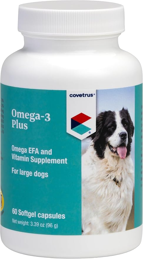 Covetrus Omega-3 Soft Gels for Large Dogs – Essential Fatty Acids with Vitamins A E &amp D3 – Skin Coat &amp Joint Supplement – 60 Count