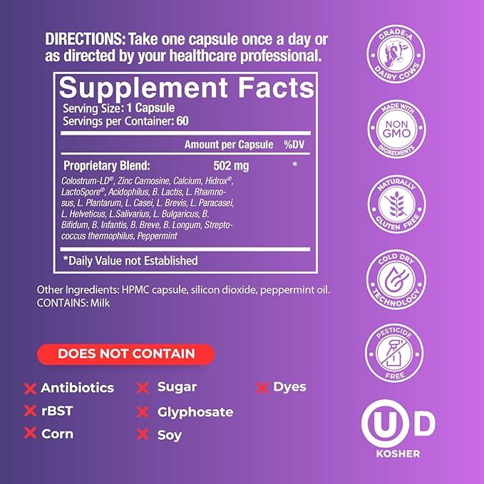 Stomach Armor - Shelf Stable Pre and Probiotic - Liposomal Colostrum-LD Enhanced. Beneficial Stains Colonize and Promote Gut Health Designed for Adult Women and Men