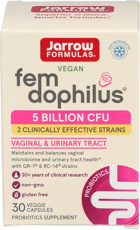 Jarrow Formulas Fem-Dophilus - 5 Billion CFU Per Serving - Women's Probiotic Supplement - Urinary Tract &amp Vaginal Health - Up to 30 Servings (Veggie Caps)