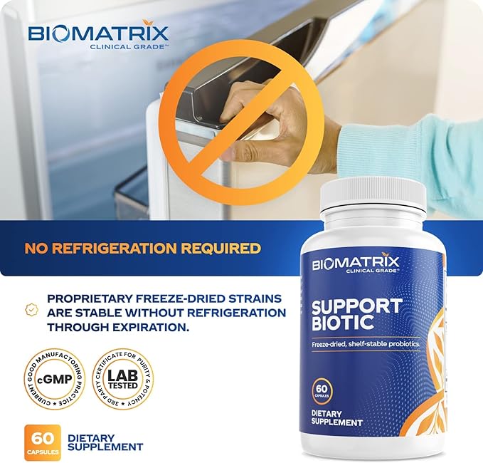 BioMatrix Saccharomyces boulardii Probiotic Supplement w/L. paracasei L. rhamnosus Bifidobacterium Acidophilus – Prebiotic Complement – Temp-Stable 30-60 Day Supply