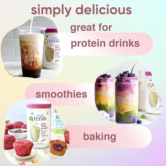 simply tera's Pure Whey Protein Powder - Grass Fed Vanilla Whey Protein Powder Clean Made Without Artificial Sweeteners Non-GMO Kosher rBGH-Free Soy-Free - 12 Oz.
