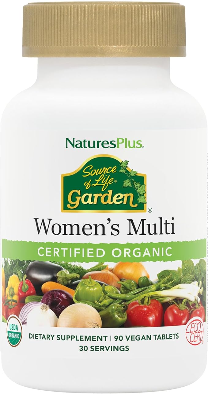 NaturesPlus Source of Life Garden Women’s Multivitamin - 90 Tablets - Supports Energy &amp Healthy Immune System - USDA Certified Organic Non-GMO Vegan Gluten Free - 30 Servings