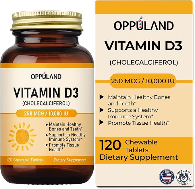 Vitamin D3 10000 IU (250 mcg) - CholecalciferolD3 Supplement Vitamin D 10000 IU - 120 Chewable Tablets